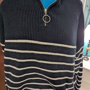 Navy and White Striped Turtleneck Sweater